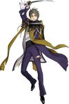  armor brown_hair full_body gloves grin heshikiri_hasebe injury japanese_armor katana komo_(sleepy) male_focus official_art pants purple_eyes shirt shoulder_armor smile sode solo sword torn_clothes torn_pants torn_shirt touken_ranbu transparent_background weapon white_gloves 