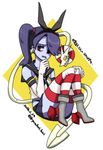  boots cosplay elbow_gloves gloves high_heel_boots high_heels kantai_collection leviathan_(skullgirls) shimakaze_(kantai_collection)_(cosplay) skirt skullgirls squigly_(skullgirls) striped_legwear zombie 