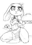  anthro black_and_white breasts chinese_clothing chinese_dress cleavage clothed clothing disney dress female flower frown judy_hopps lagomorph mammal midriff monochrome plant platter rabbit solo whistlefrog zootopia 