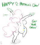  2016 action_pose anthro back_boob big_breasts big_butt breasts butt dialogue dildo earth_pony english_text equine female friendship_is_magic holidays horse mammal my_little_pony nude pinkie_pie_(mlp) pony rear_view sanders sex_toy simple_background sketch solo st._patrick&#039;s_day text 
