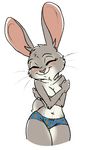  clothed clothing covering covering_breasts digital_media_(artwork) disney enaya-thewhitewolfen eyes_closed female fur grey_fur judy_hopps panties portrait simple_background solo standing three-quarter_portrait topless underwear white_background zootopia 