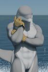  2014 4k abs anthro biceps cetacean clothing dolphin gloves kelp mammal marine muscular nude pecs photorealism portrait sea sky slit tjdolphin water water_droplets wave 