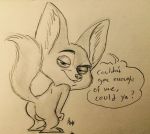  anus backsack balls canine disney english_text fennec finnick fox line_art male mammal mica_xiii seductive solo text zootopia 