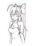  antenna_hair blazblue blazblue_remix_heart bow breasts cleavage covered_nipples drawfag genderswap hair_bow highres large_breasts lineart long_hair mai_natsume monochrome navel nightgown ponytail ribbon smile solo upper_body white_background 