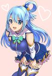  aqua_(konosuba) blue_eyes blue_footwear blue_hair blue_legwear blush boots detached_sleeves kono_subarashii_sekai_ni_shukufuku_wo! koucha_maru long_hair open_mouth solo thigh_boots thighhighs white_legwear zettai_ryouiki 