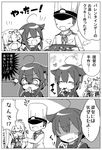 &gt;_&lt; 1boy 3girls 3koma :d ^_^ absurdres admiral_(kantai_collection) ahoge braid closed_eyes comic commentary fang greyscale hair_flaps hair_ornament hair_over_shoulder hair_ribbon hairclip halftone heart highres jako_(jakoo21) kantai_collection long_hair monochrome multiple_girls murasame_(kantai_collection) neckerchief open_mouth remodel_(kantai_collection) ribbon school_uniform serafuku shaded_face shigure_(kantai_collection) short_sleeves single_braid smile translated twintails white_day xd yuudachi_(kantai_collection) 