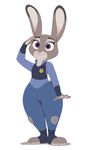  acstlu anthro blush clothing cute disney female fur grey_fur happy hi_res judy_hopps lagomorph long_ears looking_at_viewer mammal police_uniform purple_eyes rabbit smile solo standing uniform zootopia 