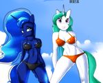  2016 anthro big_breasts bikini breasts clothing duo equine female friendship_is_magic horn mammal my_little_pony princess_celestia_(mlp) princess_luna_(mlp) skyline19 swimsuit unicorn 