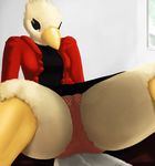  anthro avian beak bird butt canary clothing feathers female fluffy invalid_tag looking_at_viewer panties seductive skirt solo spreading tail_feathers thousandfoldfeathers underwear upskirt voyeur 