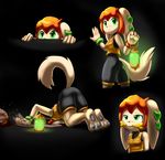  anthro barefoot black_background bone breasts canine clothed clothing cream_fur digging dog female freedom_planet freedom_planet_2 fur goshaag green_eyes hair killroy_was_here lantern looking_back mammal milla_basset orange_hair peeking simple_background solo video_games 