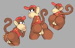  2016 anus balls big_butt bottomless brown_fur butt clothed clothing diddy_kong digital_media_(artwork) donkey_kong_(series) fur ikiki looking_at_viewer male mammal monkey nintendo primate rear_view simple_background video_games 