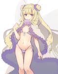  bikini blonde_hair braid double_bun granblue_fantasy long_hair oshiruko_(tsume) purple_eyes shawl solo standing swimsuit sylph_(granblue_fantasy) 