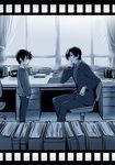  blue boku_dake_ga_inai_machi chair child chin_rest curtains desk film_border film_strip formal fujinuma_satoru hiyou_(prince_heart) male_focus monochrome multiple_boys office_chair phone sitting suit yashiro_gaku 