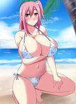  1girl beach breasts dead_or_alive dead_or_alive_5 highres honoka_(doa) huge_breasts megane_man pink_hair swimsuit 