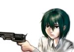  1girl androgynous green_eyes green_hair gun isago_ganma kino kino_no_tabi revolver short_hair tagme weapon 