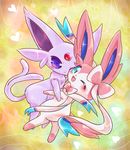  artist_request blue_eyes espeon gigii2810 one_eye_closed open_mouth pokemon purple_eyes sylveon 