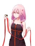  1girl bare_shoulders blush breasts chocolate chocolate_heart fattybot guilty_crown hair_ornament hairclip heart highres long_hair medium_breasts pink_hair red_eyes ribbon smile solo twintails valentine yuzuriha_inori 