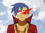  animated animated_gif cape clapping cloud cloudy_sky day drawfag kamina kamina_shades lowres male_focus neon_genesis_evangelion parody shirtless simple_background sky smile solo source_request tengen_toppa_gurren_lagann upper_body 