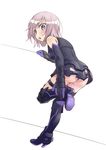  armor ass black_armor breastplate elbow_gloves fate/grand_order fate_(series) from_behind gloves looking_back mash_kyrielight purple_eyes purple_hair rori_chuushin short_hair solo 