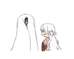  akemi_homura blanket ghost_costume hair_ornament hairclip hairpin long_sleeves mahou_shoujo_madoka_magica momoe_nagisa multiple_girls oda_takayuki silver_hair simple_background upper_body white_background 