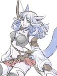  :d animal_ears aqua_eyes belt blue_hair breasts cleavage collarbone detached_sleeves final_fantasy final_fantasy_xiv looking_to_the_side medium_breasts miniskirt miqo'te open_mouth pleated_skirt pouch satochi_(1122) short_hair skirt smile solo thighhighs zettai_ryouiki 