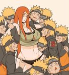  1girl 6+boys :&gt; :&lt; ass ass_grab blonde_hair bra breasts cleavage clone crop_top curvy drooling forehead_protector imminent_rape incest indrockz long_hair mother_and_son multiple_boys multiple_persona naruto naruto_shippuuden naughty_face panties red_eyes red_hair restrained saliva simple_background spiked_hair stomach sweat underwear uzumaki_kushina uzumaki_naruto whiskers wide_hips 