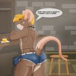  aaron_(artist) abs alcohol beverage big_butt bulge butt clothing collar food grin male mammal mouse net rodent short shorts tight_clothing 