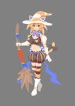  aigonderoga animal_ears animal_hat bad_id bad_pixiv_id blonde_hair breasts broom cat_ears cat_tail hat hat_with_ears highres large_breasts original simple_background solo striped striped_legwear tail thighhighs witch_hat 