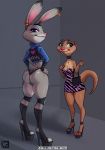  &lt;3 2019 anthro breasts butt choker cleavage clothed clothing disney dress duo ear_piercing eyelashes female footwear green_eyes hands_on_hips high_heels jewelry judy_hopps lagomorph legwear looking_back mammal mrs._otterton mustelid otter patreon piercing police_uniform prostitution purple_eyes purse rabbit rear_view seductive shoes skimpy smile standing thick_thighs tortuga uniform vest zootopia 