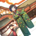  alternate_costume black_hair blush fire_emblem fire_emblem_if flower hair_flower hair_ornament japanese_clothes kanzashi kimono kozaki_yuusuke midoriko_(fire_emblem_if) official_art purple_eyes solo tsumami_kanzashi twintails 