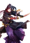  absurdres black_hair highres japanese_clothes kim_jiro male_focus ootachi ponytail sheath solo sword tarou_tachi touken_ranbu unmoving_pattern unsheathing weapon yellow_eyes 