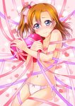  blue_eyes heart hiro9779 kousaka_honoka love_live! love_live!_school_idol_project naked_ribbon one_side_up orange_hair panties ribbon short_hair solo topless underwear 