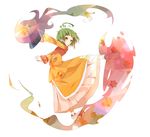  1girl ahoge blush brown_eyes dress farah_oersted green_hair ribbon shoes short_hair star tales_of_(series) tales_of_eternia 