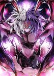  blue_eyes dark_skin duel_monster heterochromia kanaria_(fuusenkazura) looking_at_viewer midriff multicolored_hair outstretched_arms purple_hair red_eyes silver_hair solo third_eye two-tone_hair wings yellow_eyes yubel yuu-gi-ou 