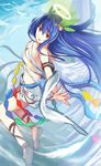  angel_wings blue_hair breasts colorized day food fruit full_body glowing hair_ornament halo hinanawi_tenshi leg_ribbon long_hair looking_at_viewer medium_breasts nakaichi_(ridil) no_hat no_headwear open_mouth peach red_eyes ribbon shawl shoes sketch sky smile solo touhou wings 
