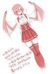  arms_behind_back blush draco_(monster_musume) dragon_girl dragon_wings dutch_angle flying_sweatdrops meme_attire miniskirt monochrome monster_girl monster_musume_no_iru_nichijou okayado pointy_ears scales skirt solo thighhighs translation_request virgin_killer_outfit wings zettai_ryouiki 