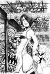  abs biceps breasts cleavage dress greyscale highres kisaragi_mutsuki large_breasts monochrome muscle muscular_female short_hair solo tight_dress 