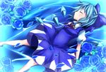  bad_id bad_pixiv_id blue_dress blue_flower blue_hair blue_rose bow chako_(chakoxxx) cirno closed_eyes dress flower hair_bow ice ice_wings petals puffy_short_sleeves puffy_sleeves rose short_hair short_sleeves sleeping solo touhou wings 