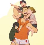  4boys age_difference barefoot blush boxers character_request child gundam gundam_tekketsu_no_orphans itto_(mentaiko) mikazuki_augus multicolored_hair multiple_boys muscle norba_shino shota shoulder_carry size_difference tank_top younger 