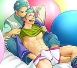  2boys abs bara blush bulge erection horns itto_(mentaiko) male_focus monsters_inc. multicolored_hair multiple_boys muscle pecs tagme underwear undressing yaoi 