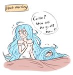  aqua_(fire_emblem_if) aqua_hair blanket blush closed_eyes confused dashingicecream english female_my_unit_(fire_emblem_if) fire_emblem fire_emblem_if flying_sweatdrops long_hair lowres messy_hair multiple_girls my_unit_(fire_emblem_if) off_shoulder pillow smile solid_circle_eyes sweat very_long_hair yuri 