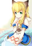  animal_ears azuma_yuki blonde_hair cat_ears cat_girl commentary_request extra_ears fantasy green_eyes long_hair looking_at_viewer meowstress monster_hunter pointy_ears solo tabard 