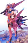  bare_shoulders blue_eyes boots g.haruka headgear high_heel_boots high_heels looking_at_viewer mecha_musume original pink_footwear pink_legwear solo sword thigh_boots thighhighs weapon white_hair 