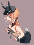  anchor_hair_ornament animal_ears between_breasts black_legwear black_neckwear blush breast_grab breasts bunny_ears bunny_tail bunnysuit cleavage duplicate grabbing grabbing_from_behind green_eyes hair_ornament hat highres kantai_collection kylin long_hair medium_breasts necktie necktie_between_breasts open_mouth orange_hair pantyhose peaked_cap prinz_eugen_(kantai_collection) saliva solo_focus sweatdrop tail tears teeth twintails wrist_cuffs 