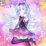  39 artist_name black_footwear black_legwear blue_eyes blue_hair boots dated dorris dress elbow_gloves from_side gloves hatsune_miku high_heel_boots high_heels long_hair looking_at_viewer petticoat smile solo thigh_boots thighhighs twintails very_long_hair vocaloid zettai_ryouiki 