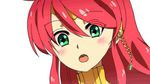  :o animated animated_gif blush circlet earrings gorget green_eyes jewelry long_hair meteoride open_mouth pyrrha_nikos red_hair rwby simple_background turtleneck upper_body white_background 