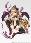  :p arm_support bare_shoulders blonde_hair crown demon_girl demon_horns demon_wings detached_sleeves elbow_gloves gloves hand_to_own_mouth high_heels horns looking_at_viewer magic navel panties pointy_ears red_eyes saliva sitting slit_pupils solo staff thighhighs tokino_ame tongue tongue_out underwear wet wings 