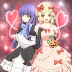  bad_id bad_pixiv_id blonde_hair frederica_bernkastel hat heart lambdadelta multiple_girls nes_(sigma) pink_hat pumpkin purple_eyes purple_hair red_eyes ribbon umineko_no_naku_koro_ni 