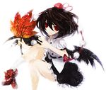  black_hair black_wings duca hat highres looking_at_viewer red_eyes shameimaru_aya short_hair skirt solo tokin_hat touhou wings 