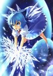  :o blue_eyes blue_hair bow cirno crystal_sword hair_bow highres ice ice_wings kunieda short_hair solo sword touhou v-shaped_eyebrows weapon wings 